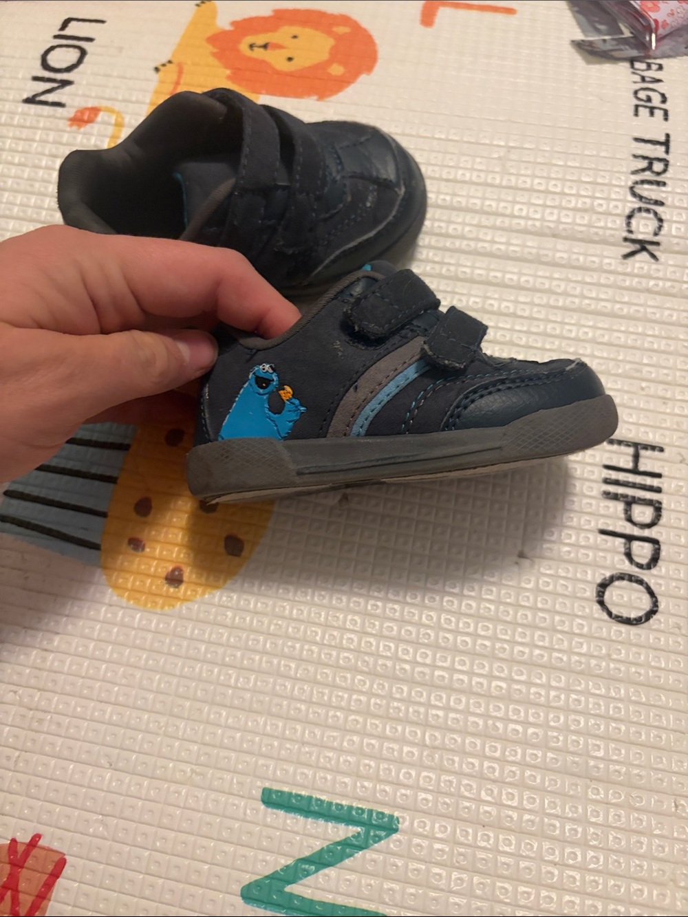 Sesame Street Navy and Light Blue Velcro Kids Sneakers with Cookie Monster